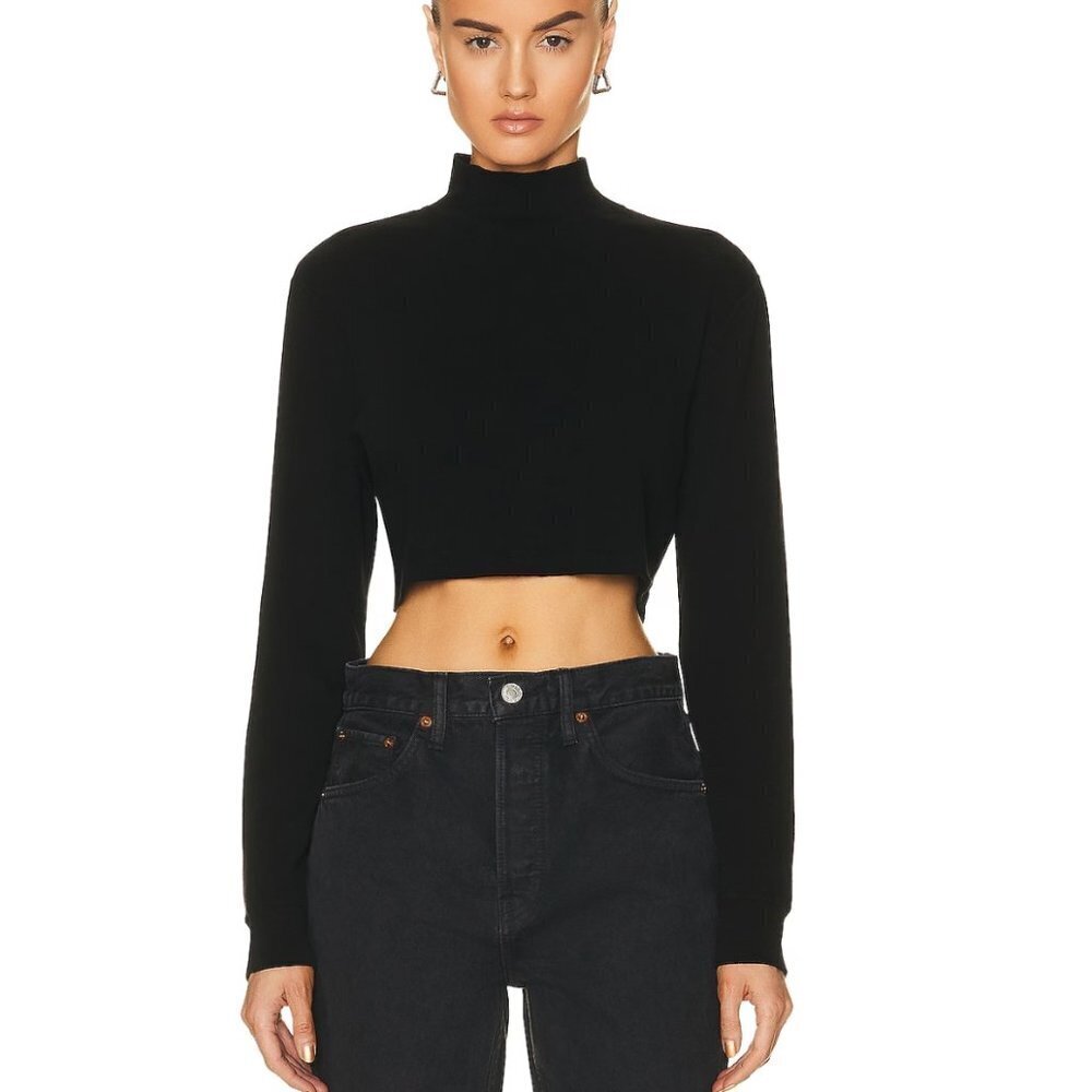 NWT RE/DONE Cropped Mock Neck Long Sleeve Top in Evergreen size small